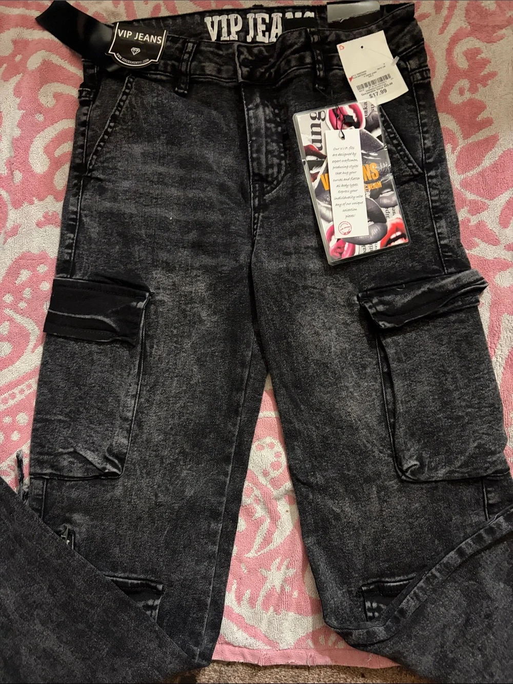 VIP Women's Washed Black Cargo Jumpsuit Pants